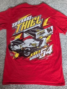 Big Wheel Scotty Thiel T-Shirt Sprint Car Racing Mens Size Small Red Graphic #64